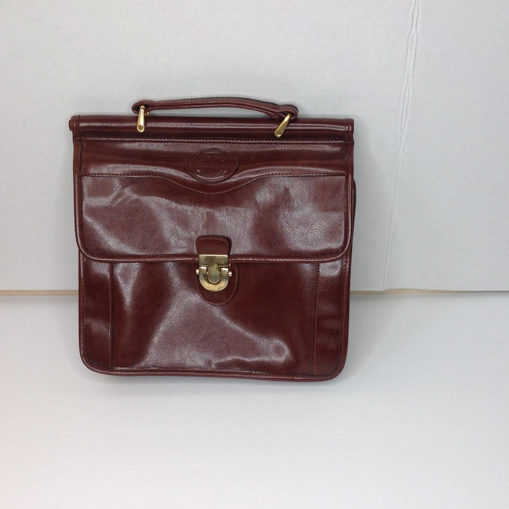 Vintage Brown Leather Satchel Handbag Gold Coast